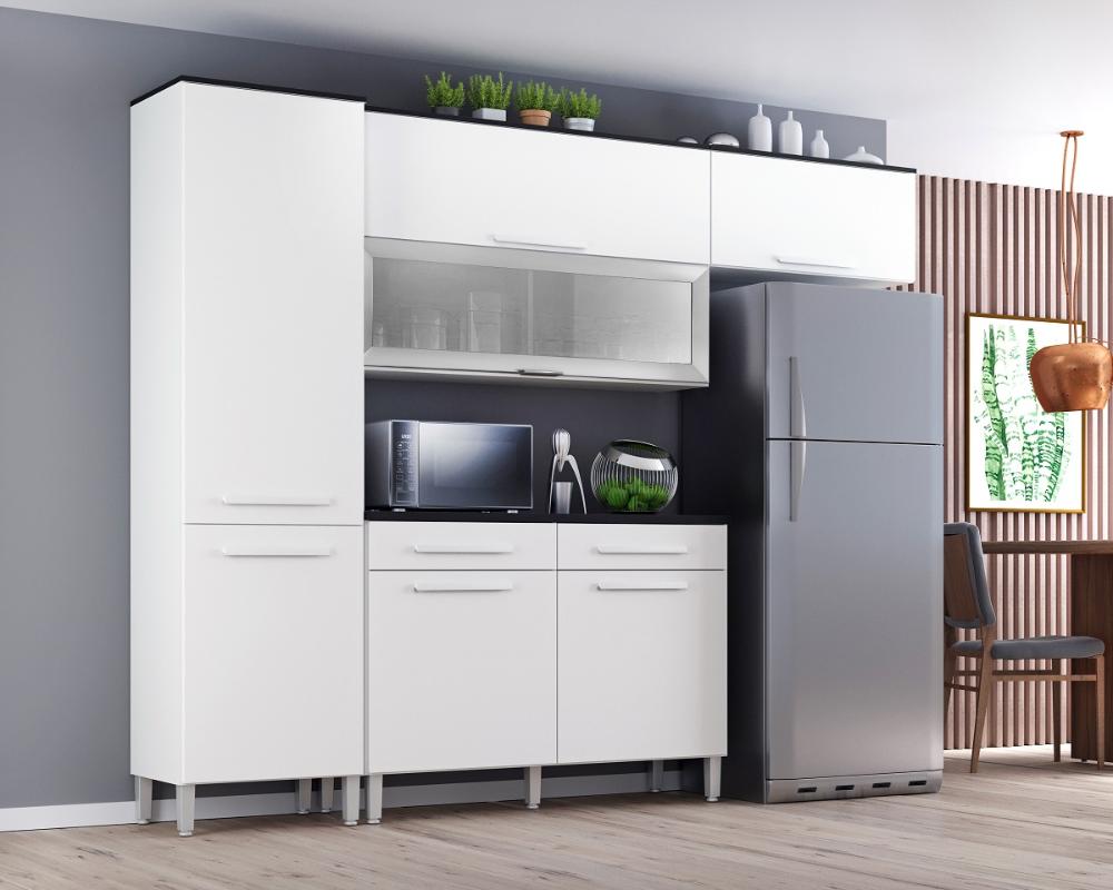Armário Cozinha Girassol 7 Portas 2gav Pés Reguláveis  Branco