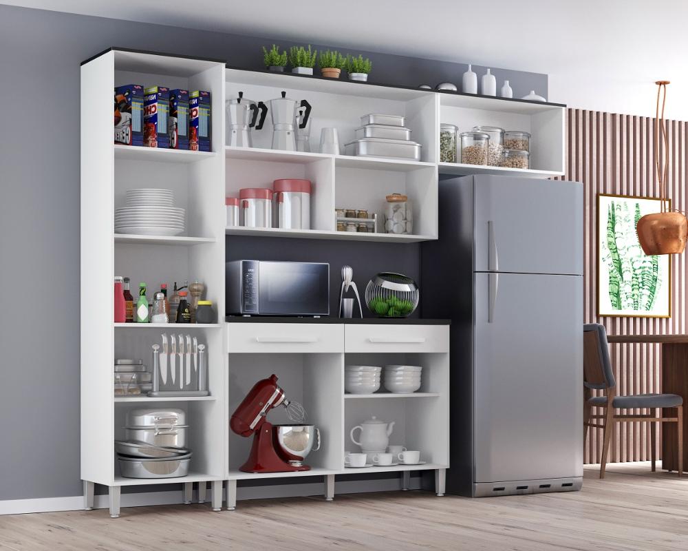 Armário Cozinha Girassol 7 Portas 2gav Pés Reguláveis  Branco