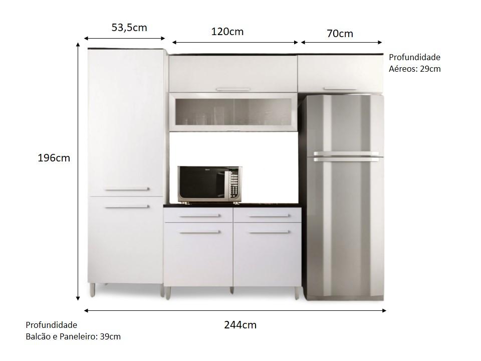 Armário Cozinha Girassol 7 Portas 2gav Pés Reguláveis  Branco