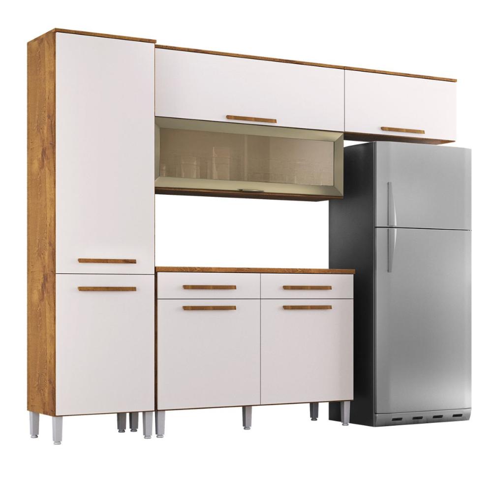 Armário Cozinha Girassol 7 Portas 2gav Pés Reguláveis  Castanho/off White