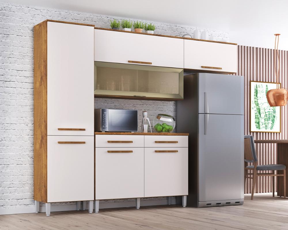 Armário Cozinha Girassol 7 Portas 2gav Pés Reguláveis  Castanho/off White