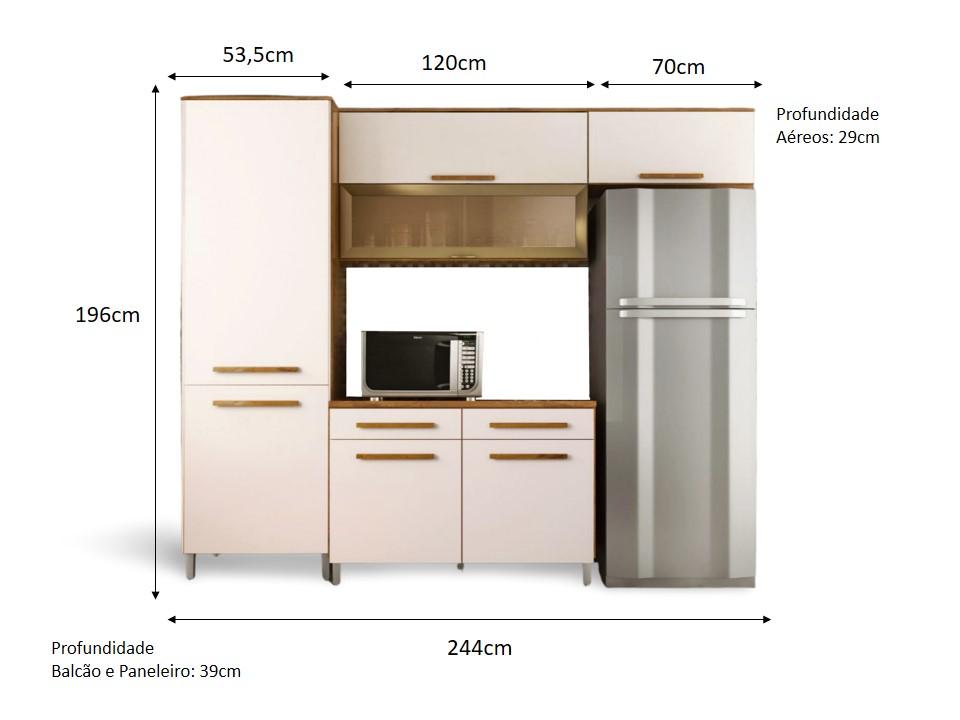 Armário Cozinha Girassol 7 Portas 2gav Pés Reguláveis  Castanho/off White