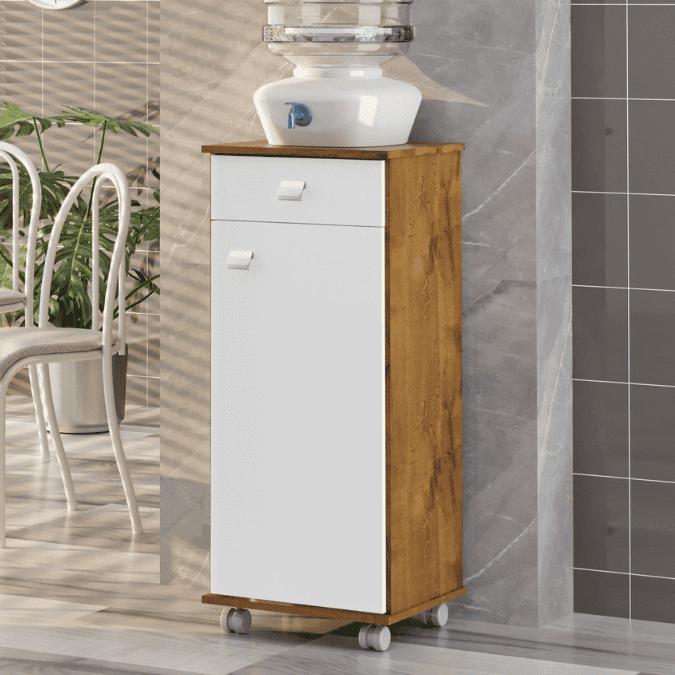 Balcão Bianca Com Rodinhas 1 Porta 1 Gav  Castanho/branco