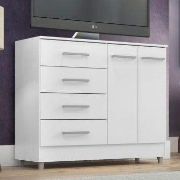 Comoda Gisele 4 Gavs 2 Portas Branco Menor preço em Comoda Gisele 4 Gavs 2 Portas Branco