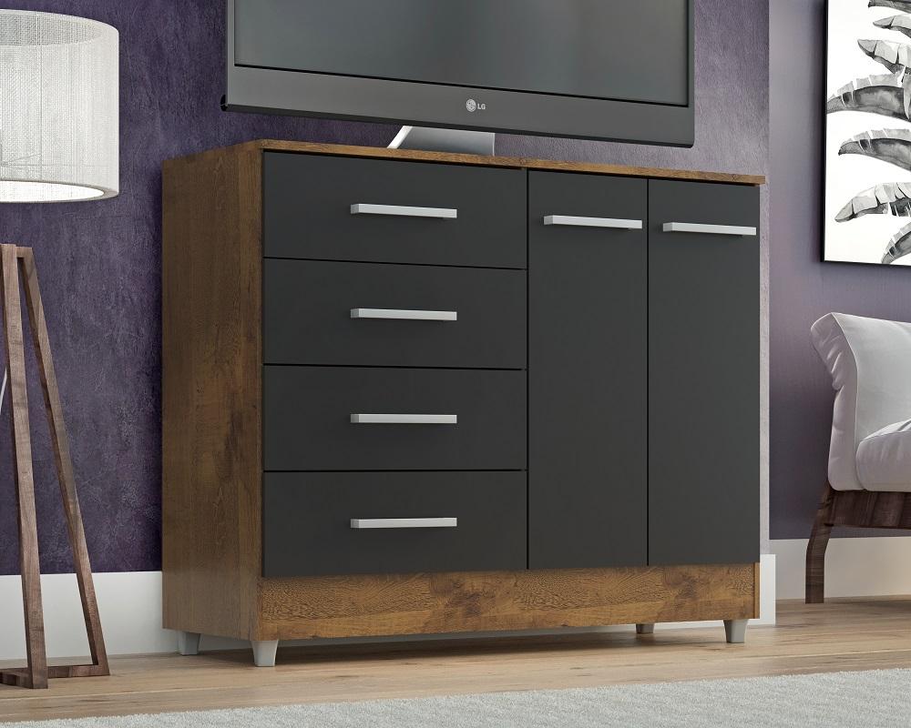 Comoda Gisele 4 Gavs 2 Portas  Castanho/onix