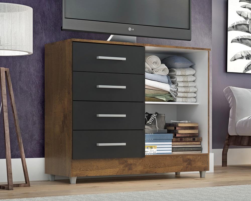 Comoda Gisele 4 Gavs 2 Portas  Castanho/onix