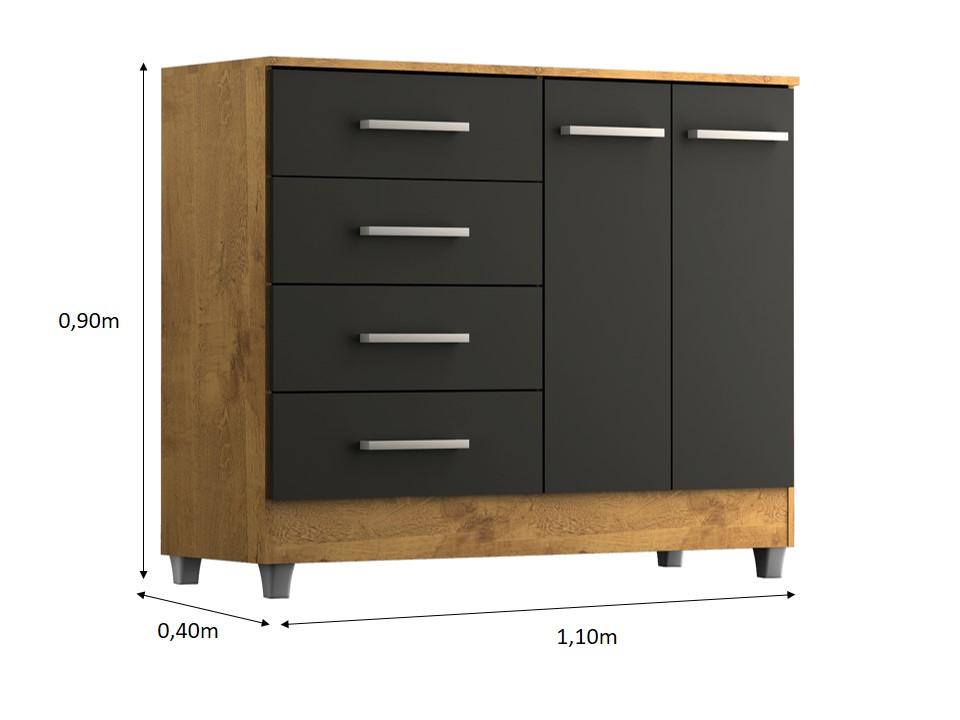 Comoda Gisele 4 Gavs 2 Portas  Castanho/onix