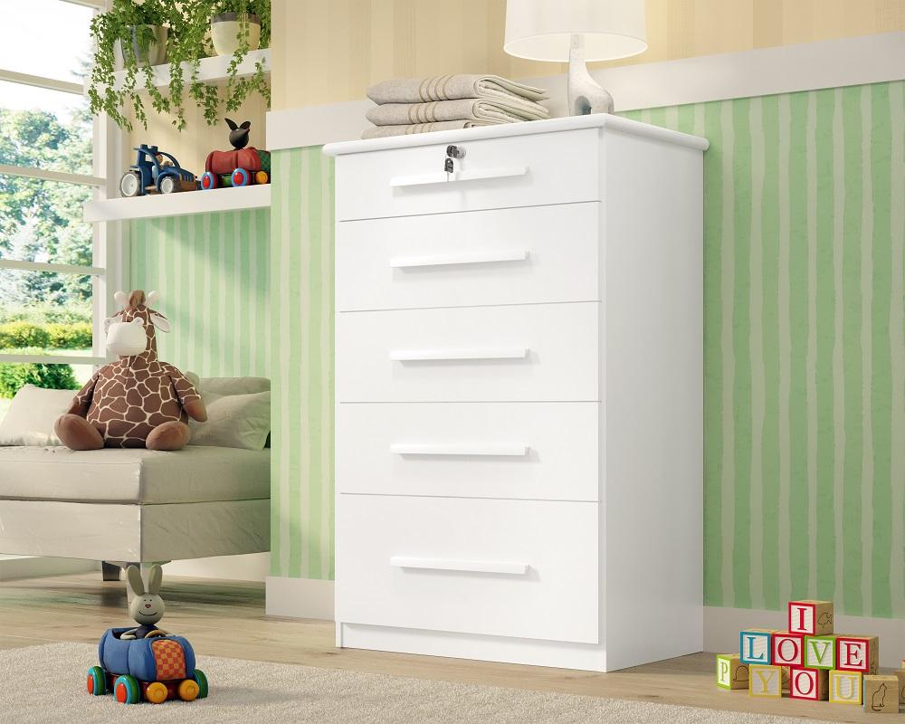 Comoda Infantil Lara 5 Gav  Com Chave  Branco