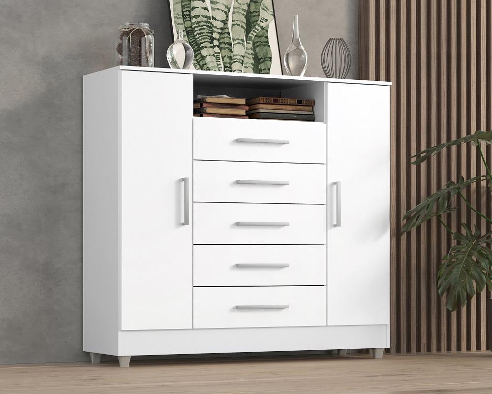 Comoda Isabele 5 Gav 2 Portas  Branco
