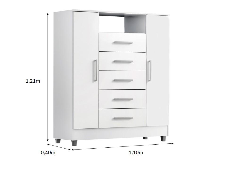 Comoda Isabele 5 Gav 2 Portas  Branco