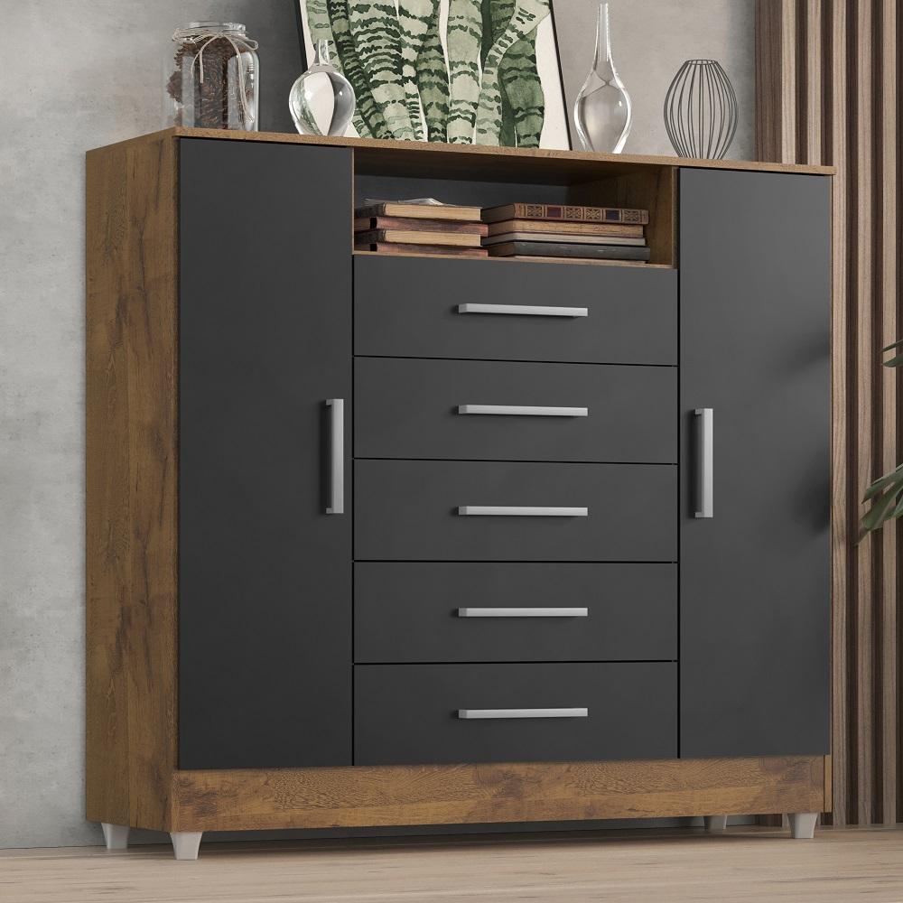 Comoda Isabele 5 Gav 2 Portas  Castanho/onix