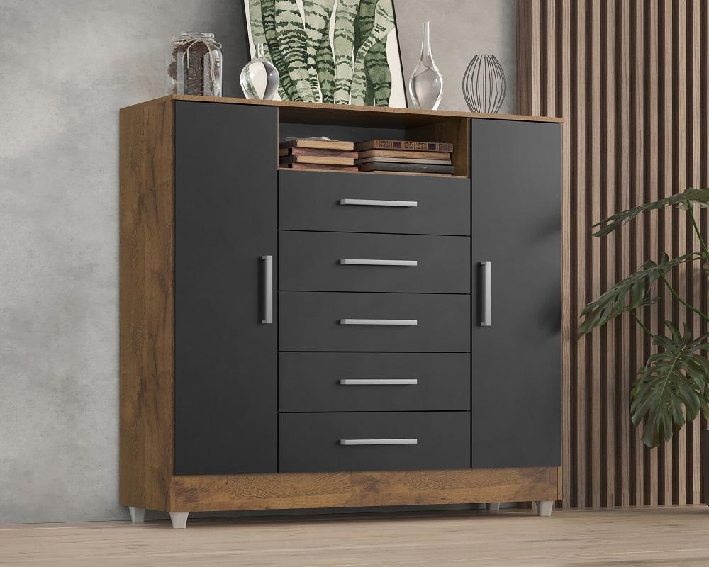 Comoda Isabele 5 Gav 2 Portas  Castanho/onix