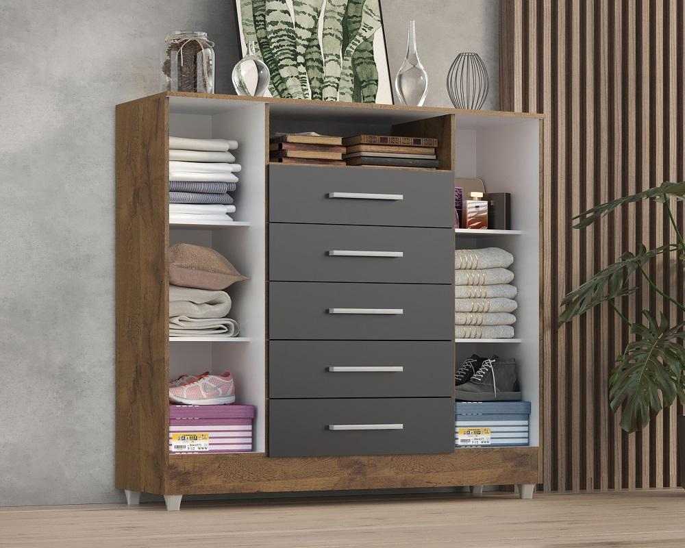 Comoda Isabele 5 Gav 2 Portas  Castanho/onix