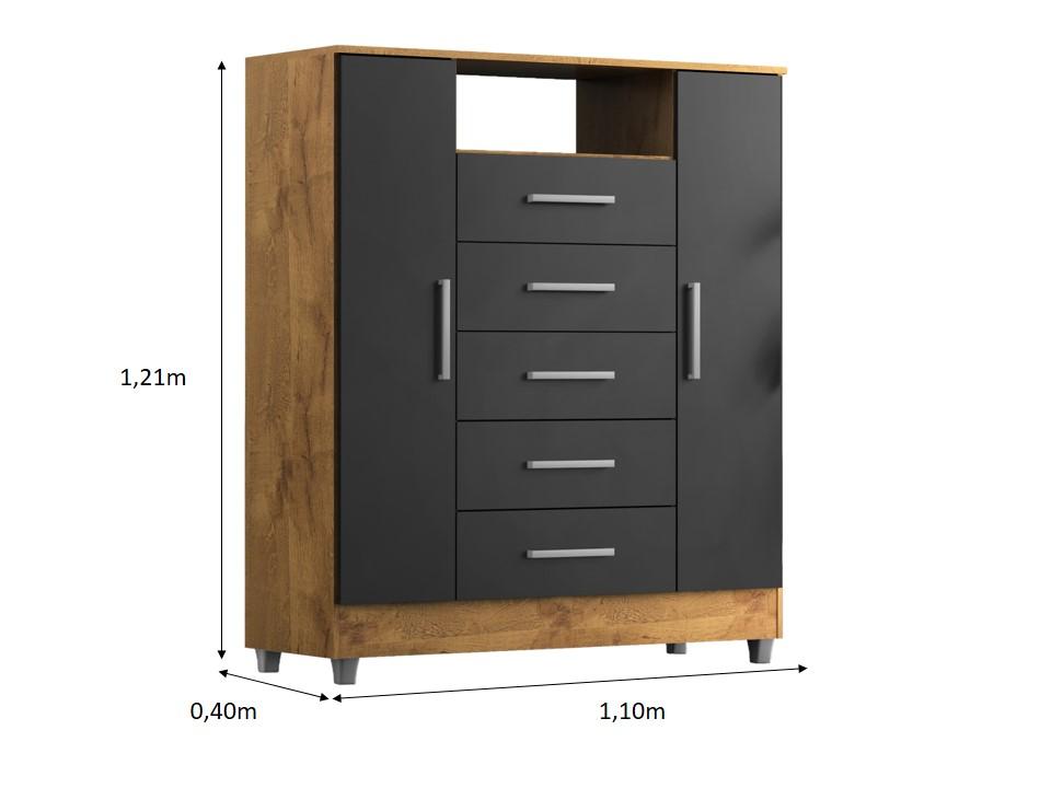 Comoda Isabele 5 Gav 2 Portas  Castanho/onix