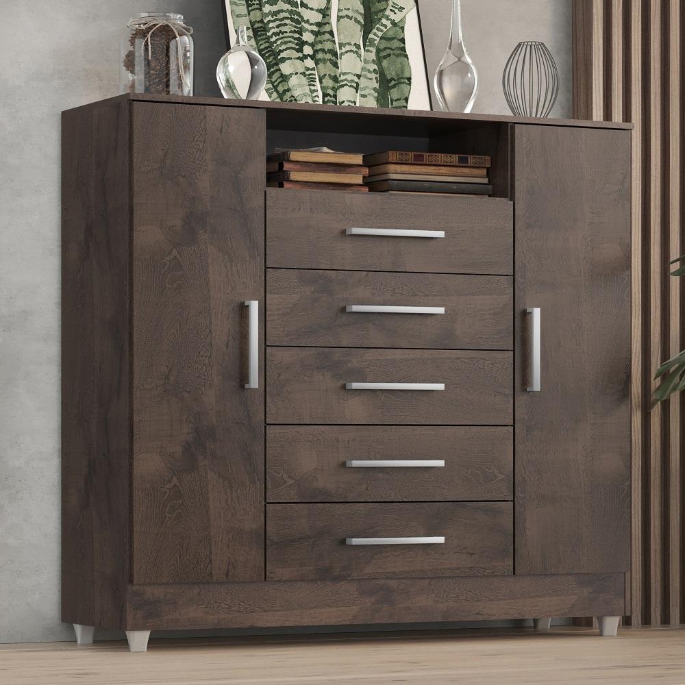 Comoda Isabele 5 Gav 2 Portas  Chocolate