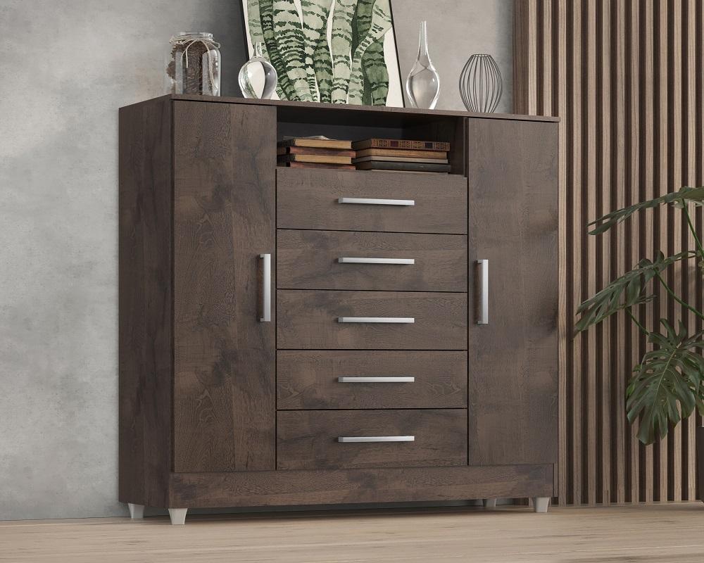 Comoda Isabele 5 Gav 2 Portas  Chocolate