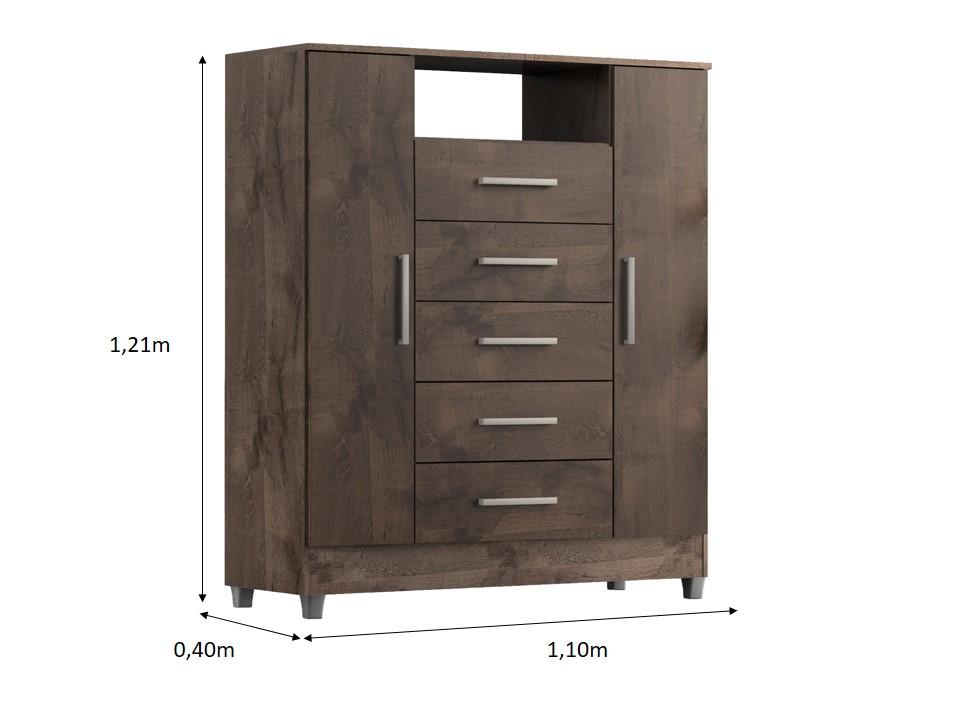 Comoda Isabele 5 Gav 2 Portas  Chocolate