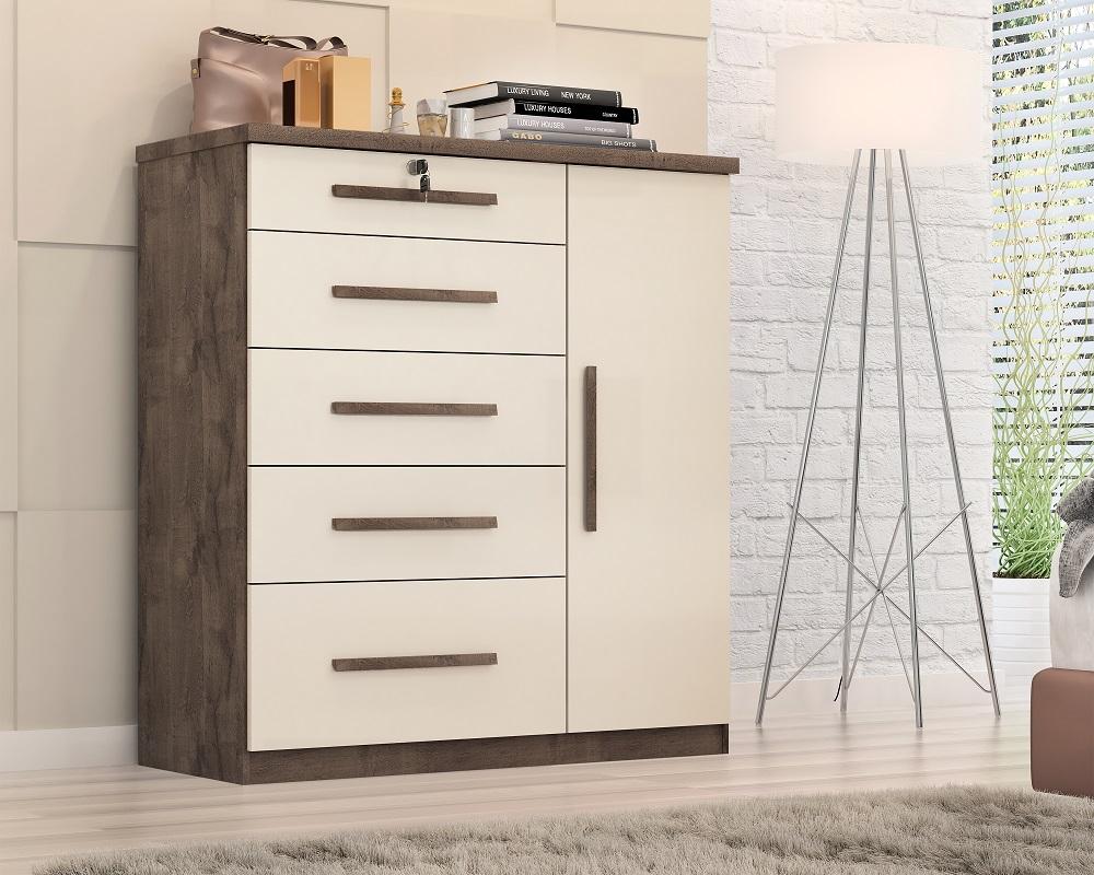 Comoda Livia 5.gav. 1 Porta  Chocolate/off White