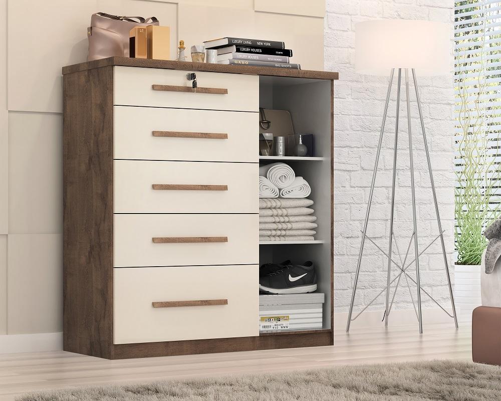 Comoda Livia 5.gav. 1 Porta  Chocolate/off White