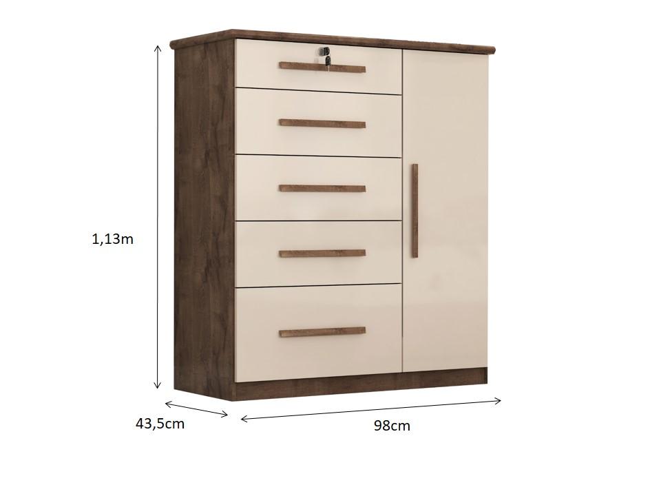 Comoda Livia 5.gav. 1 Porta  Chocolate/off White