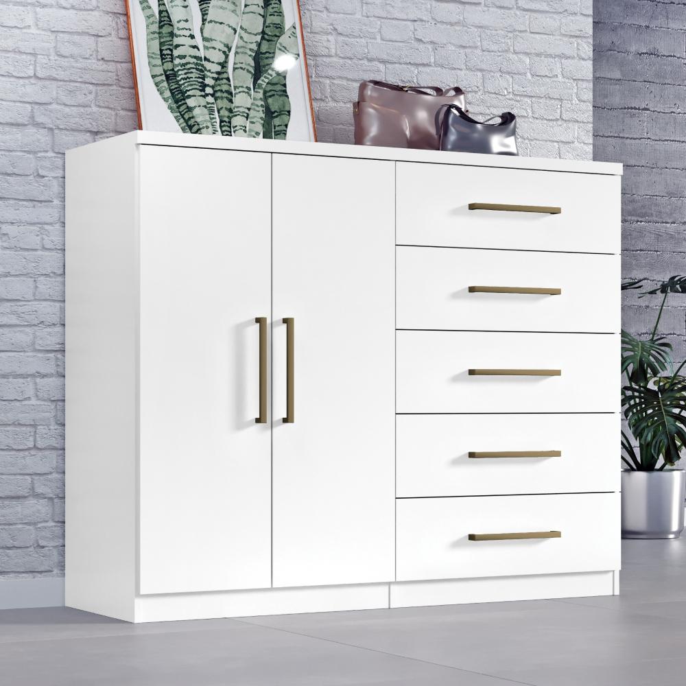 Comoda Madagascar 5 Gav 2 Portas C/ Cabideiro  Branco