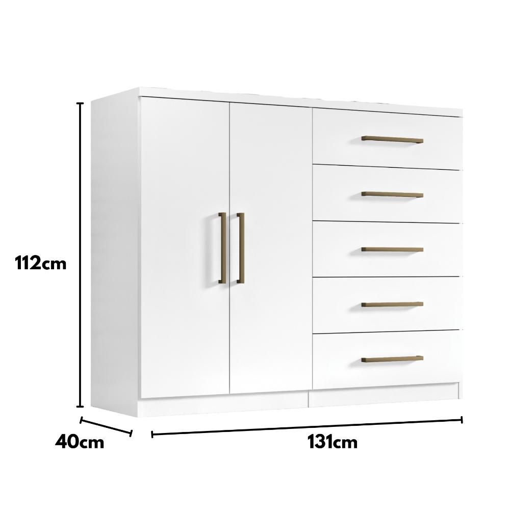 Comoda Madagascar 5 Gav 2 Portas C/ Cabideiro  Branco