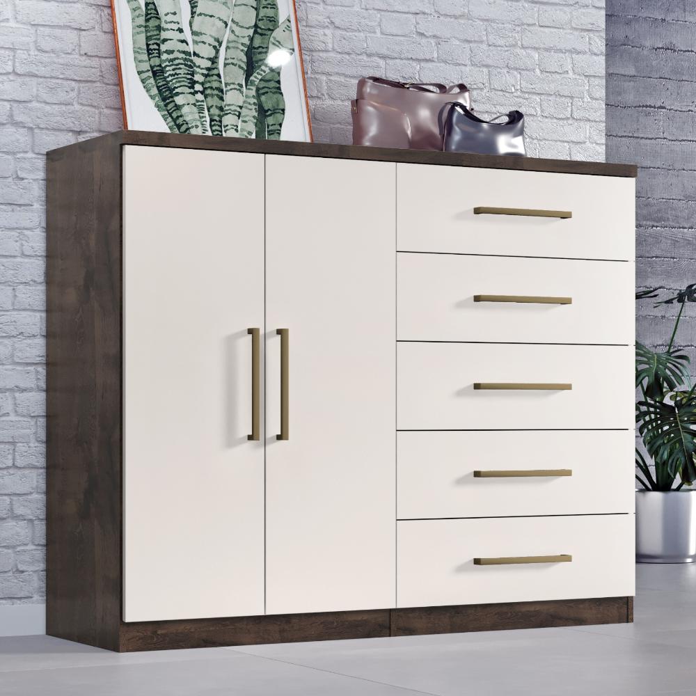 Comoda Madagascar 5 Gav 2 Portas C/ Cabideiro  Chocolate/off White