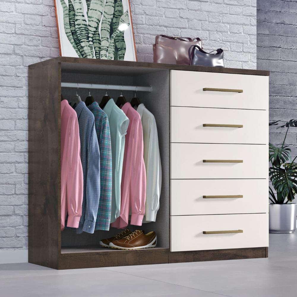 Comoda Madagascar 5 Gav 2 Portas C/ Cabideiro  Chocolate/off White