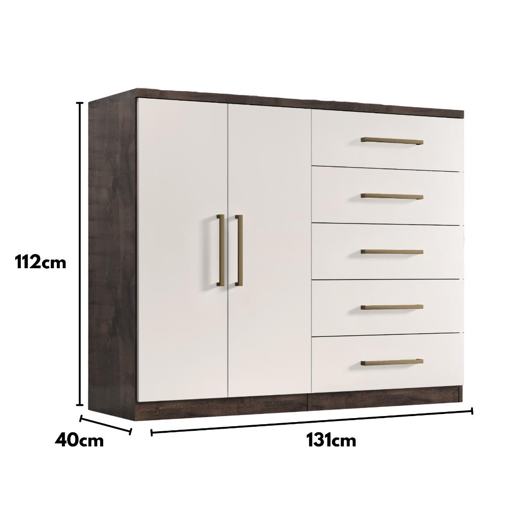 Comoda Madagascar 5 Gav 2 Portas C/ Cabideiro  Chocolate/off White