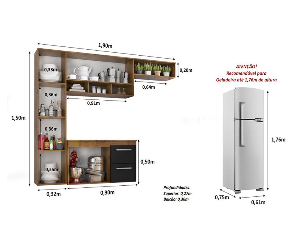 Cozinha Compacta Lua 4 Portas 2gav  Castanho/onix