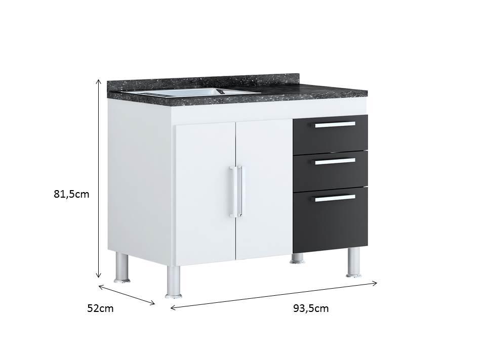 Gabinete De Pia Gemeos 1,00m  Branco/preto