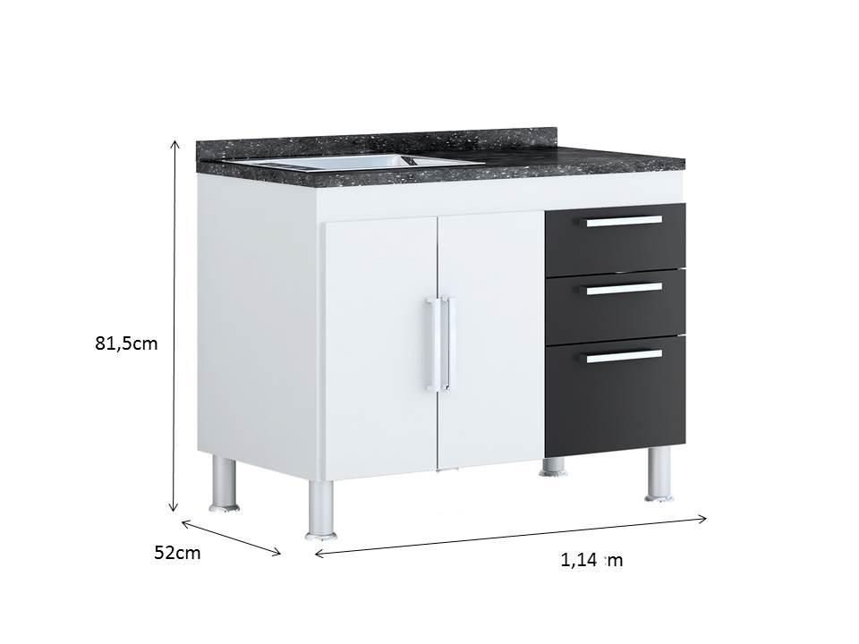 Gabinete De Pia Gemeos 1,20m  Branco/preto