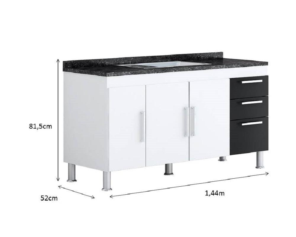 Gabinete De Pia Gemeos 1,50m  Branco/preto