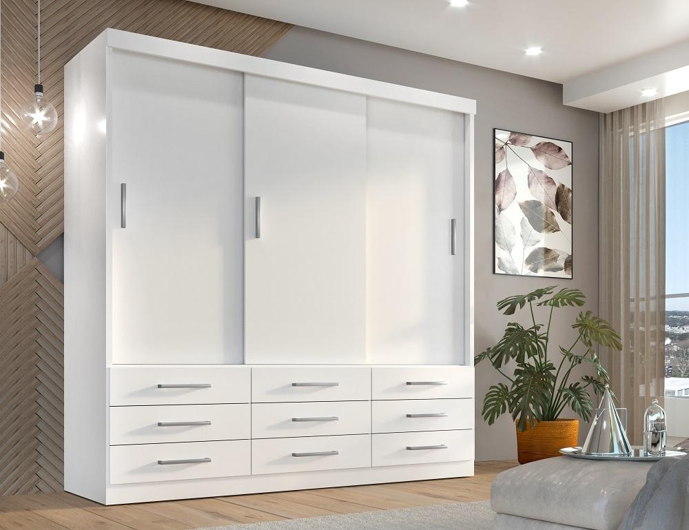 Guarda Roupa Casal Capri 3 Portas Correr 9 Gav  Branco
