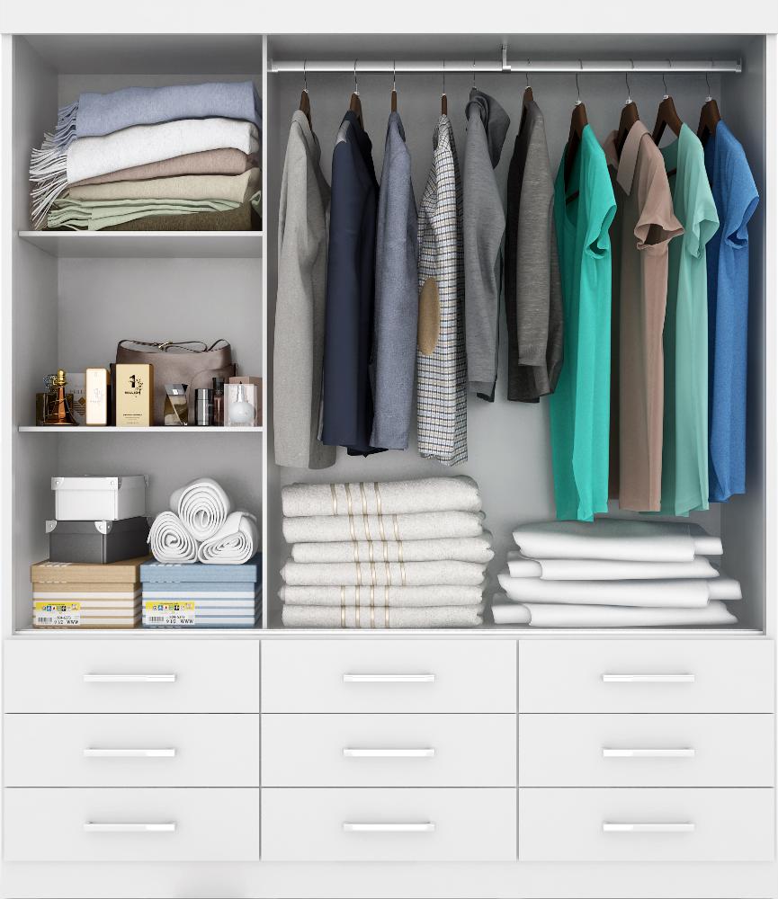 Guarda Roupa Casal Capri 3 Portas Correr 9 Gav  Branco