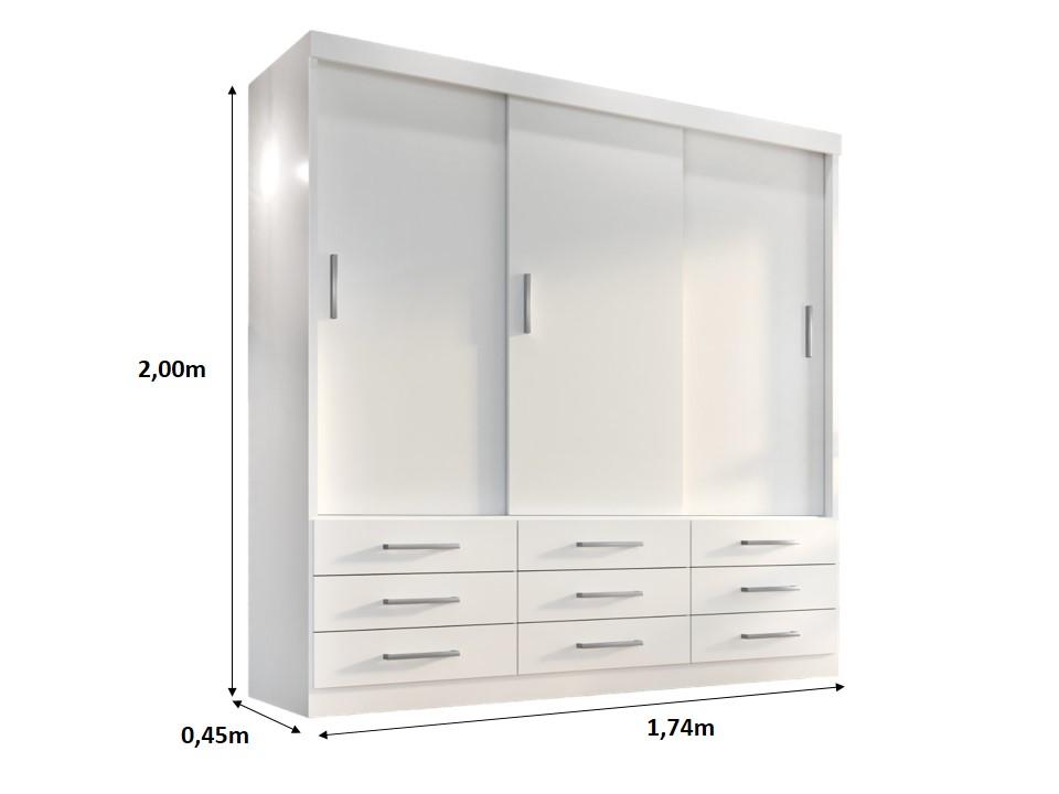 Guarda Roupa Casal Capri 3 Portas Correr 9 Gav  Branco