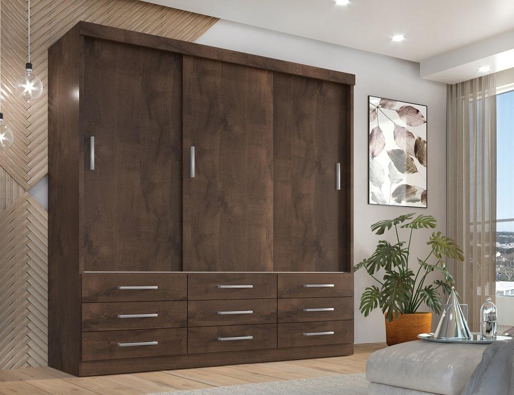 Guarda Roupa Casal Capri 3 Portas Correr 9 Gav  Chocolate