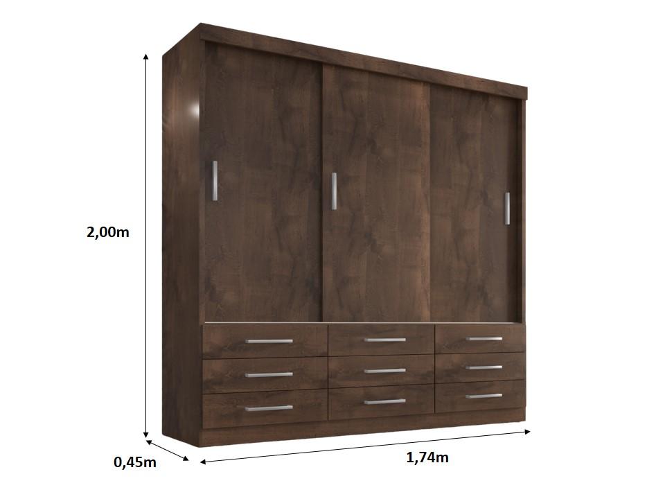 Guarda Roupa Casal Capri 3 Portas Correr 9 Gav  Chocolate