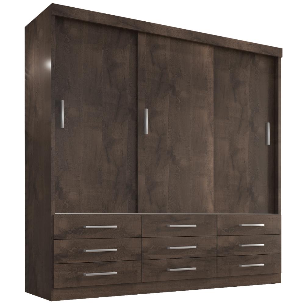 Guarda Roupa Casal Capri 3 Portas Correr 9 Gav  Chocolate