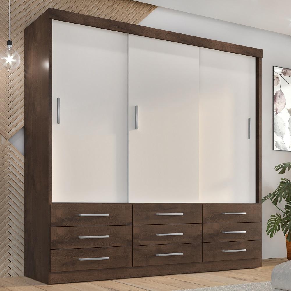 Guarda Roupa Casal Capri 3 Portas Correr 9 Gav  Chocolate/off White