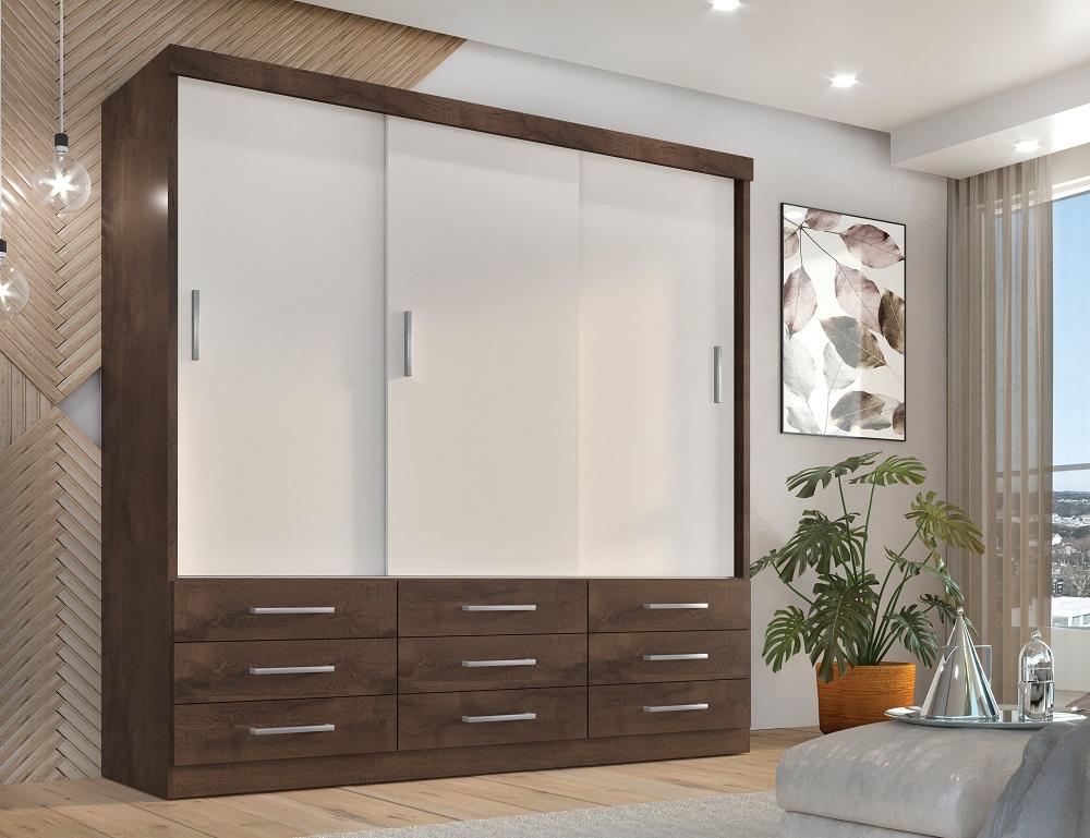 Guarda Roupa Casal Capri 3 Portas Correr 9 Gav  Chocolate/off White