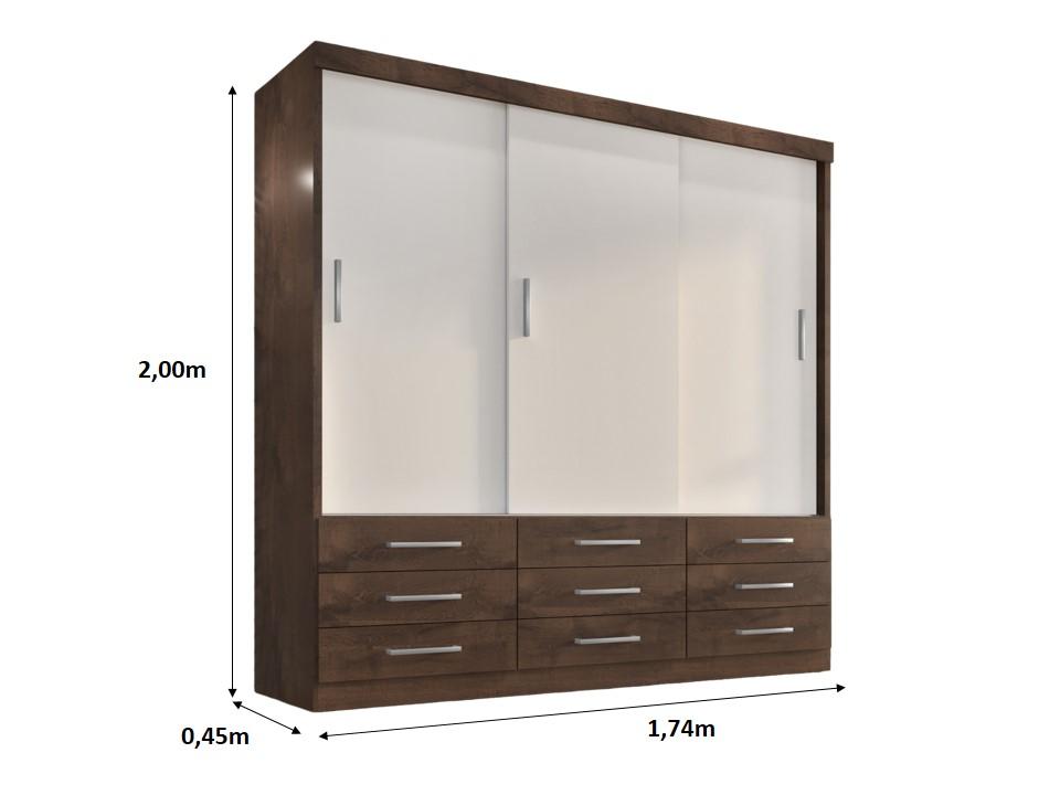 Guarda Roupa Casal Capri 3 Portas Correr 9 Gav  Chocolate/off White
