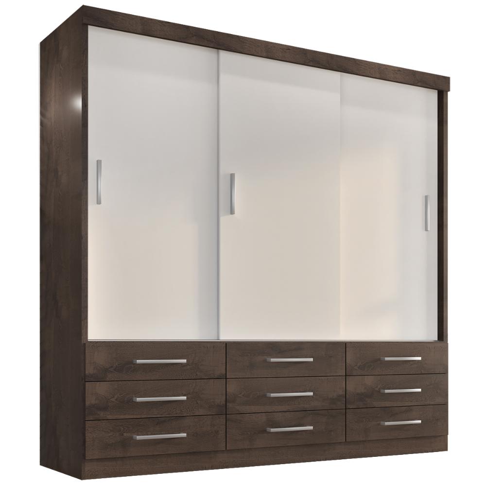 Guarda Roupa Casal Capri 3 Portas Correr 9 Gav  Chocolate/off White