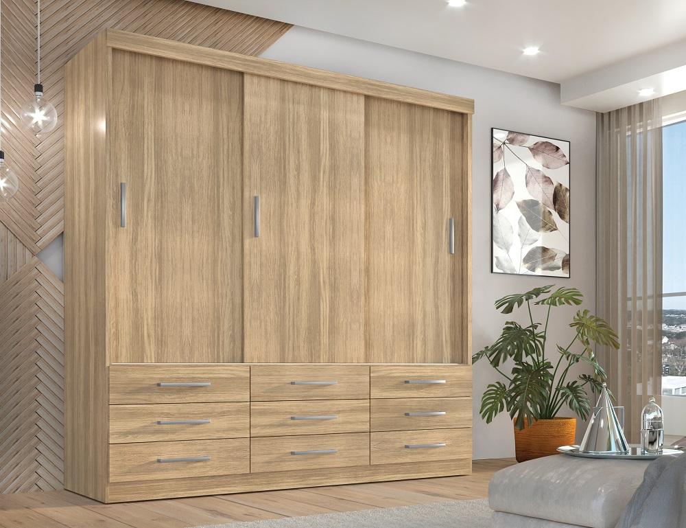 Guarda Roupa Casal Capri 3 Portas Correr 9 Gav  Teka Madrid