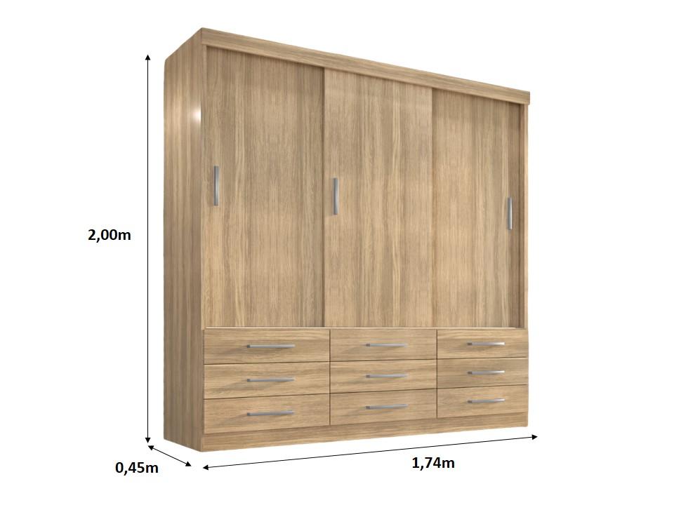 Guarda Roupa Casal Capri 3 Portas Correr 9 Gav  Teka Madrid
