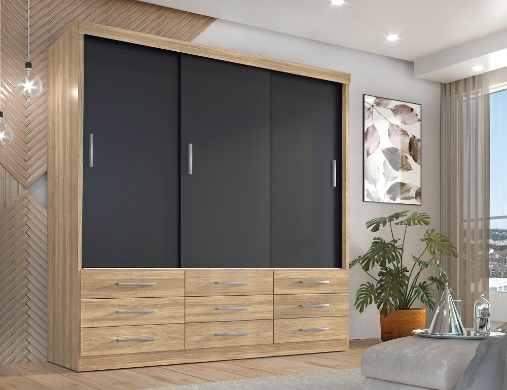 Guarda Roupa Casal Capri 3 Portas Correr 9 Gav  Teka/onix