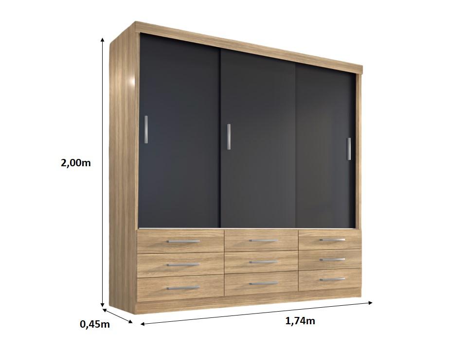 Guarda Roupa Casal Capri 3 Portas Correr 9 Gav  Teka/onix