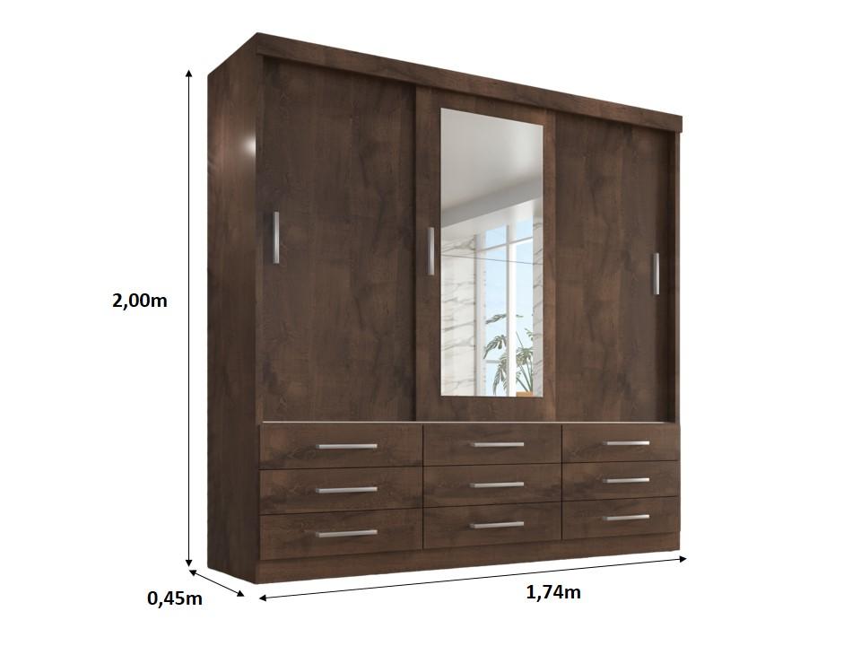 Guarda Roupa Casal Capri 3 Portas Correr 9 Gav C/ Espelho  Chocolate