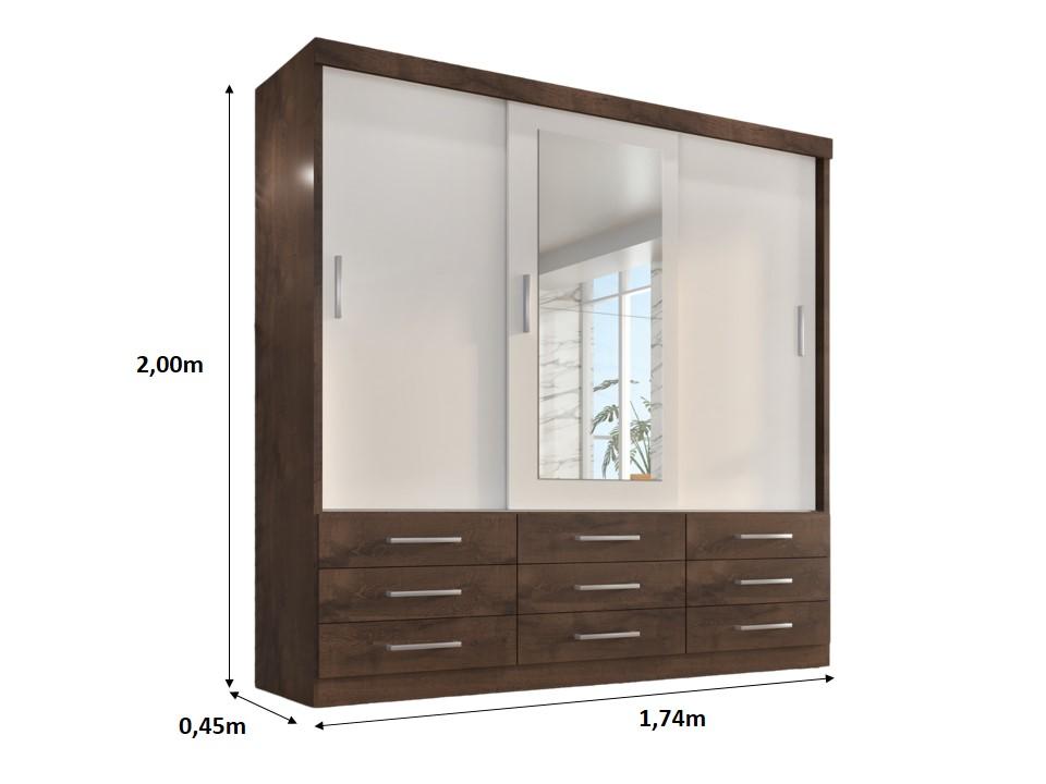 Guarda Roupa Casal Capri 3 Portas Correr 9 Gav C/ Espelho  Chocolate/off White