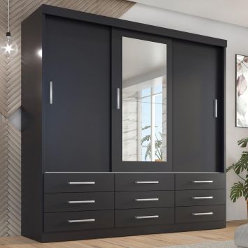 Guarda Roupa Casal Capri 3 Portas Correr 9 Gav C/ Espelho Onix